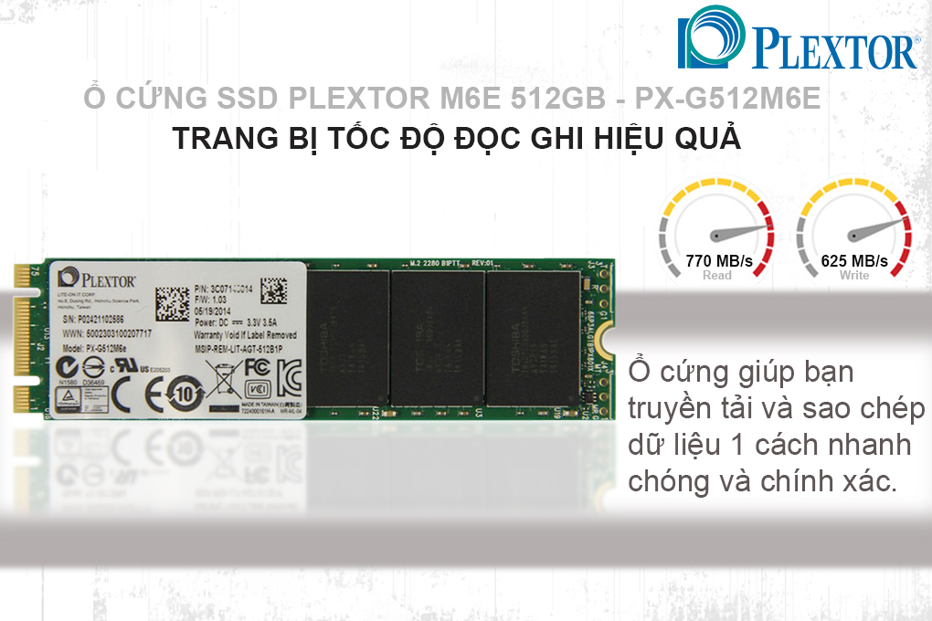 Ổ Cứng SSD Plextor M6e 512GB - PX-G512M6EA - Hàng chính hãng