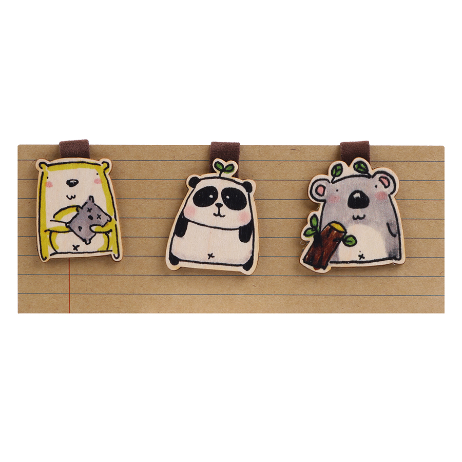 Set 3 Bookmark Gỗ Nam Châm Gấu Trúc, Koala, Gấu