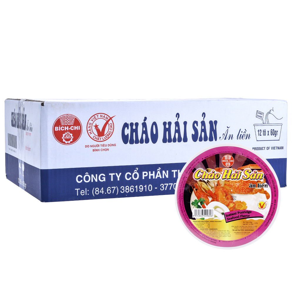 Thùng 12 Tô Cháo Hải Sản Bích Chi 60g