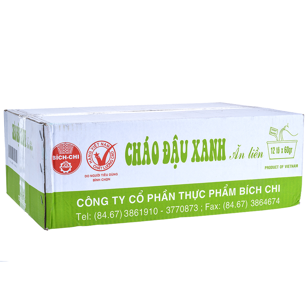 Thùng 12 Tô Cháo Đậu Xanh Bích Chi 60g