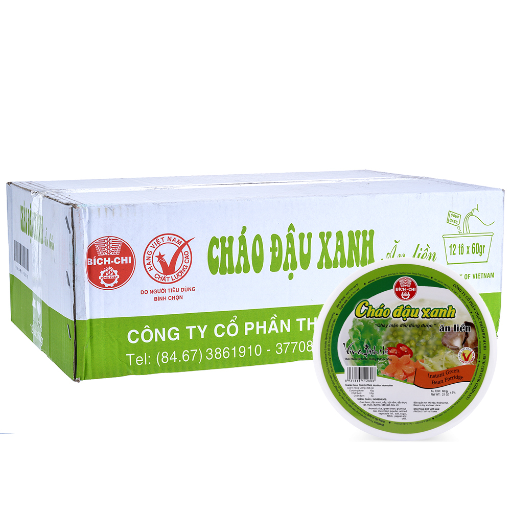 Thùng 12 Tô Cháo Đậu Xanh Bích Chi 60g