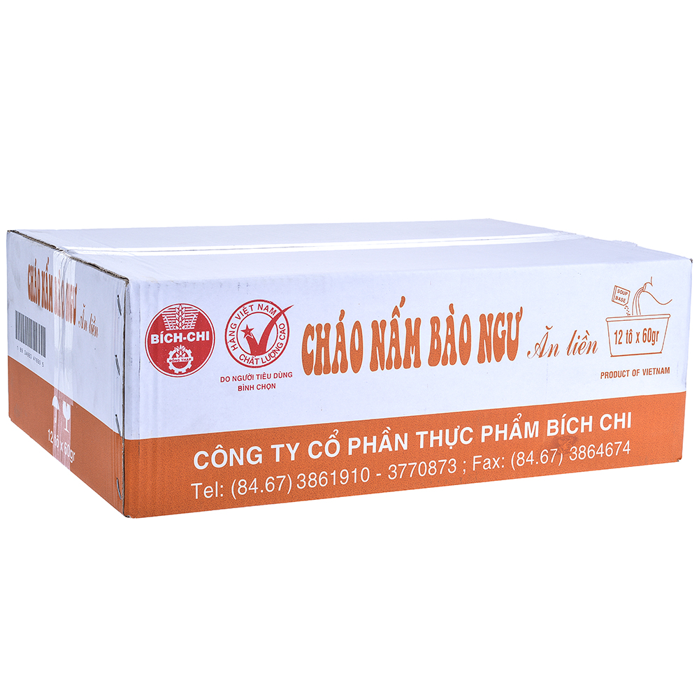 Thùng 12 Tô Cháo Nấm Bào Ngư Bích Chi 60g