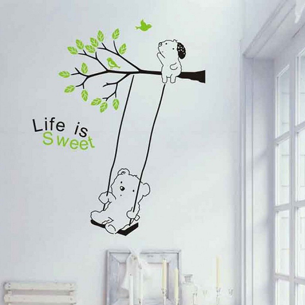 Decal Dán Tường NineWall Lovely Tree And Bear BA017