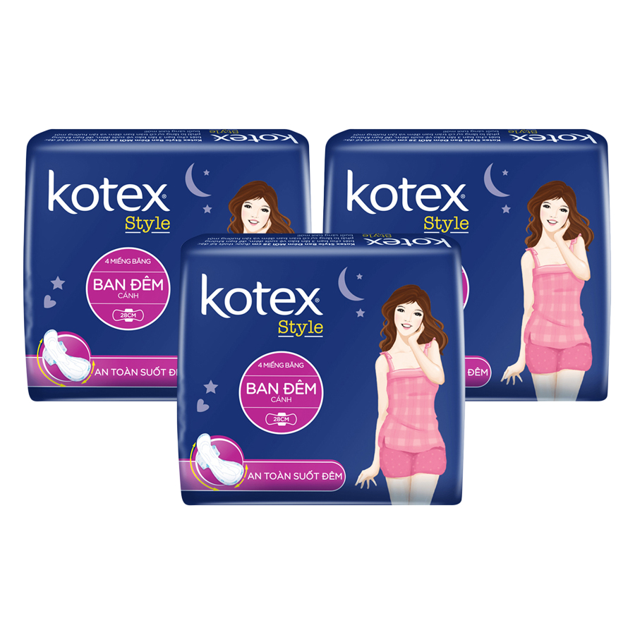 Combo 3 Băng Vệ Sinh Kotex Style LST Cánh Ban Đêm 28cm