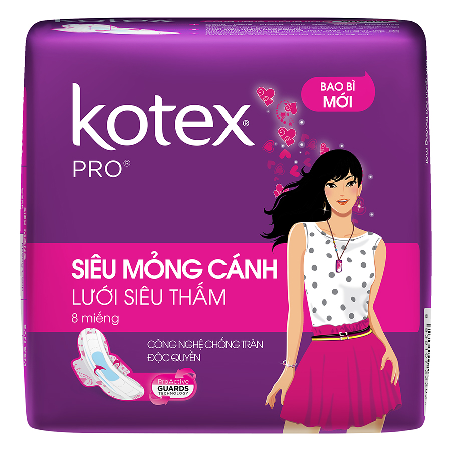 Combo 8 Gói Băng Vệ Sinh Kotex Pro Siêu Mỏng Cánh (8 Miếng / Gói)