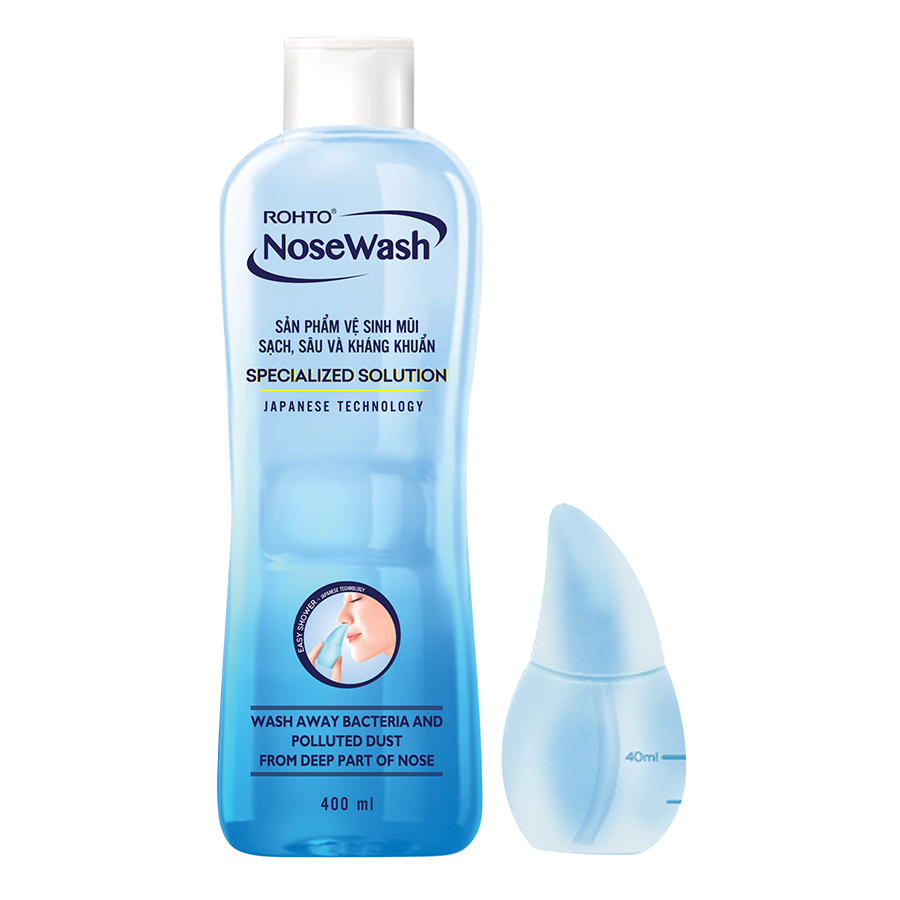 Bộ sản phẩm rửa mũi tiện dụng Rohto NoseWash (1 bình vệ sinh mũi Easy Shower + 1 chai dung dịch 400ml)