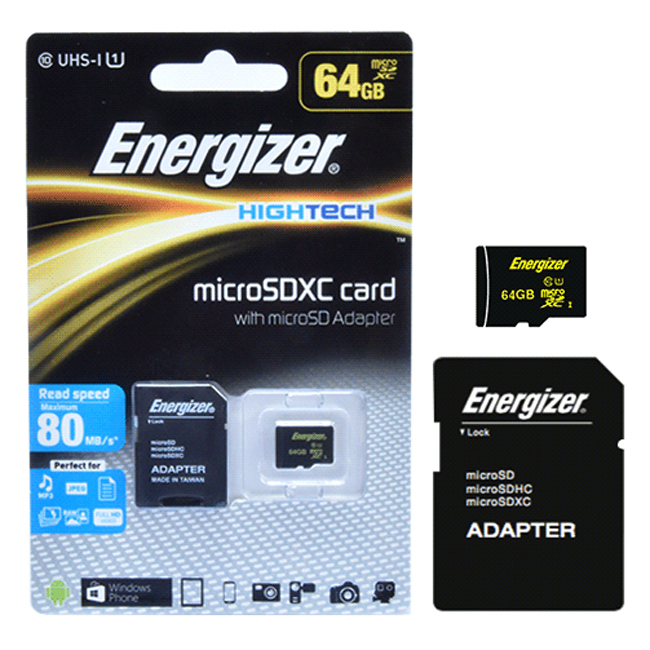 Thẻ Nhớ Energizer 64GB Micro SDXC Class 10 Up To 80mb/s FMDAAH064A - Hàng Chính Hãng