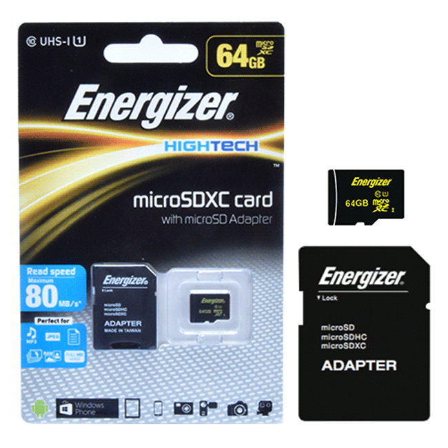 Thẻ Nhớ Energizer 64GB Micro SDXC Class 10 Up To 80mb/s (Kèm Adapter) FMDAAH064A - Hàng Chính Hãng