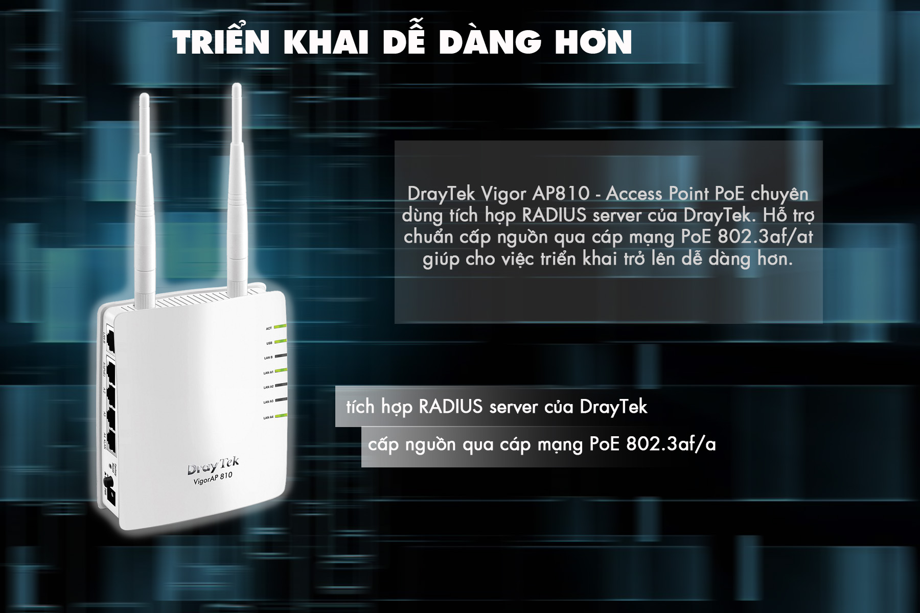 DrayTek Vigor AP810 - Access Point PoE  - Hàng Chính Hãng