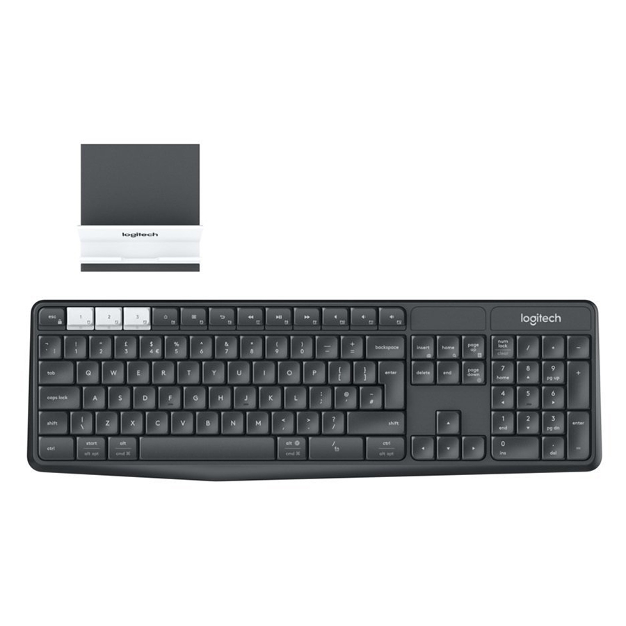 Bàn phím không dây Logitech K375s có kèm giá đỡ linh hoạt - USB Unifying, Kết nối 3 thiết bị, phím gõ thoải mái không ồn, phù hợp Laptop/Điện thoại/Tablets - Hàng chính hãng