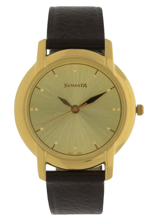 Đồng hồ nam mặt tròn dây da Sonata 7954YL08
