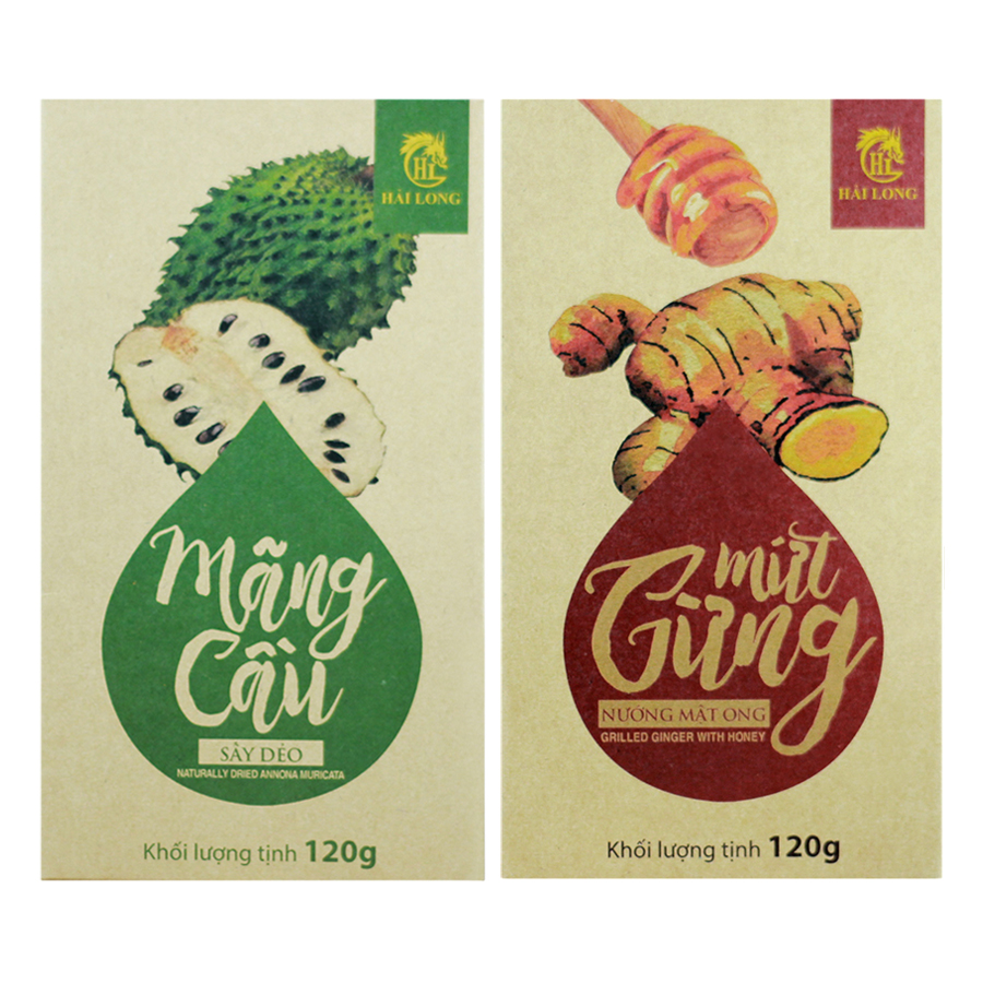 Combo Mãng Cầu Sấy Dẻo Hải Long (120g) + Mứt Gừng Nướng Mật Ong Hải Long (120g)