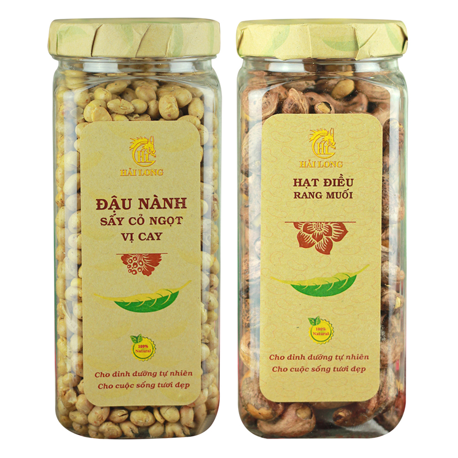 Combo Đậu Nành Sấy Cỏ Ngọt Vị Cay Hải Long (230g) + Hạt Điều Rang Muối Vỏ Lụa Hải Long (250g)