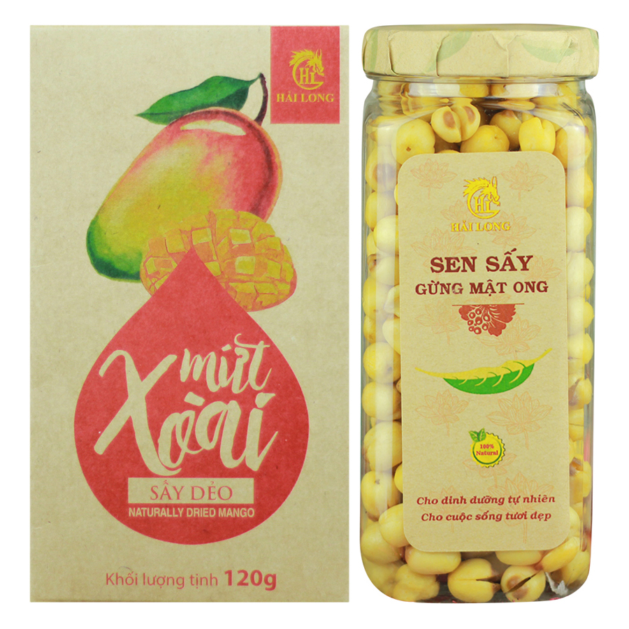 Combo Sen Sấy Gừng Mật Ong Hải Long (230g) + Mứt Xoài Sấy Dẻo Hải Long (120g)