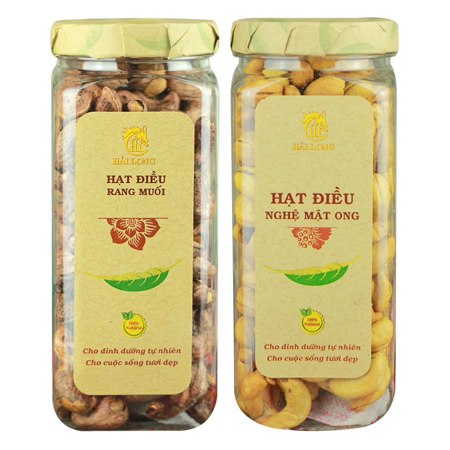 Combo Hạt Điều Rang Muối Vỏ Lụa Hải Long (250g /Hũ) + Hạt Điều Nghệ Mật Ong Hải Long (250g)