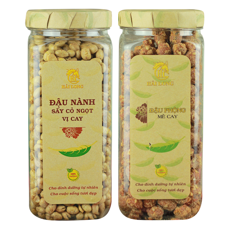 Combo Đậu Nành Sấy Cỏ Ngọt Vị Cay Hải Long (230g) + Đậu Phộng Mè Cay Hải Long (250g)