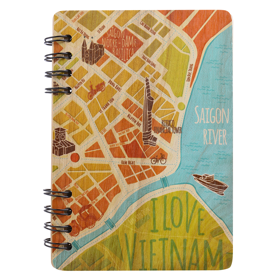 Sổ Bìa Gỗ Ho Chi Minh City Map (120 Trang)