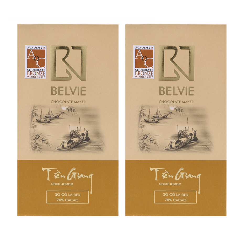 Bộ 2 Thanh Socola Đen Belvie - Tiền Giang (70% Cacao) (80g/Thanh)