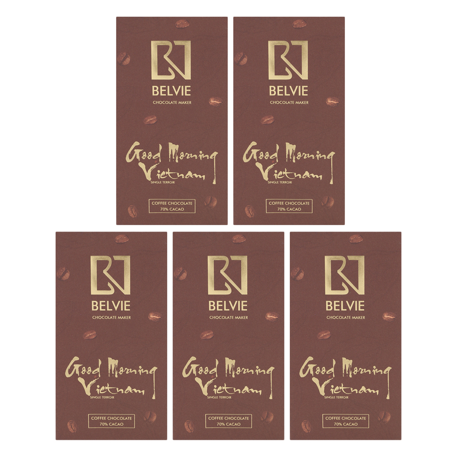 Bộ 5 Thanh Socola Café Good Morning Belvie - 70% Cacao