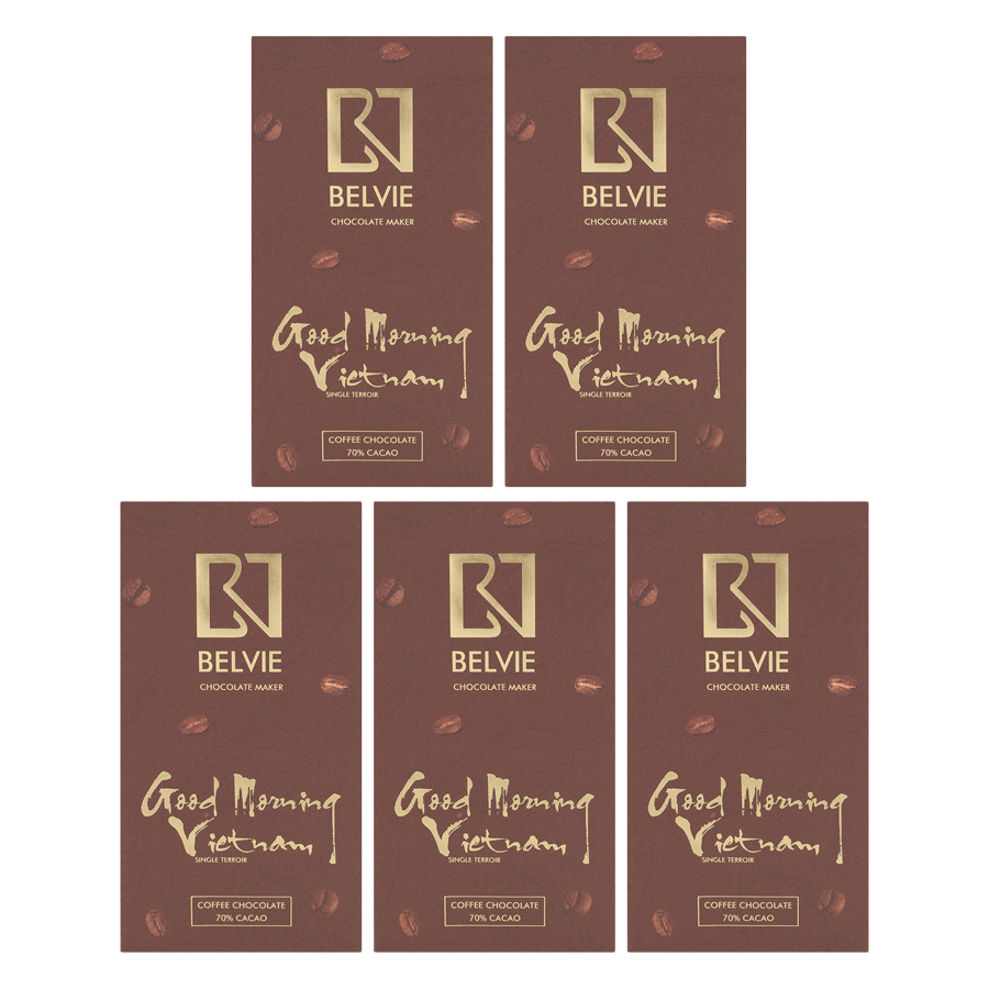 Bộ 5 Thanh Socola Café Good Morning Belvie - 70% Cacao (80g/Thanh)