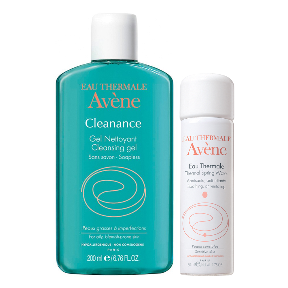 Combo Avene: Gel Rửa Mặt Dành Cho Da Nhờn Mụn - A1CCG1 - 100788438 (200ml) + Nước Khoáng Làm Dịu, Chống Kích Ứng Da - A1ATW1 (50ml)