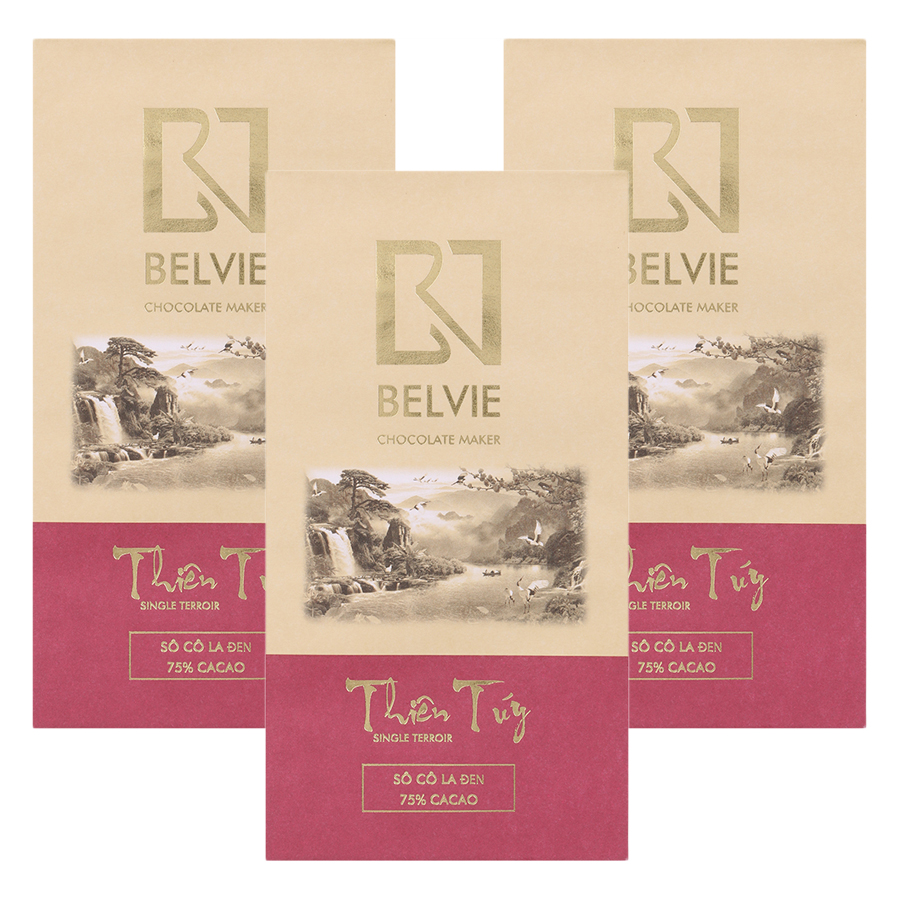 Bộ 3 Thanh Socola Đen Belvie - Thiên Túy (75% Cacao) (80g/Thanh)