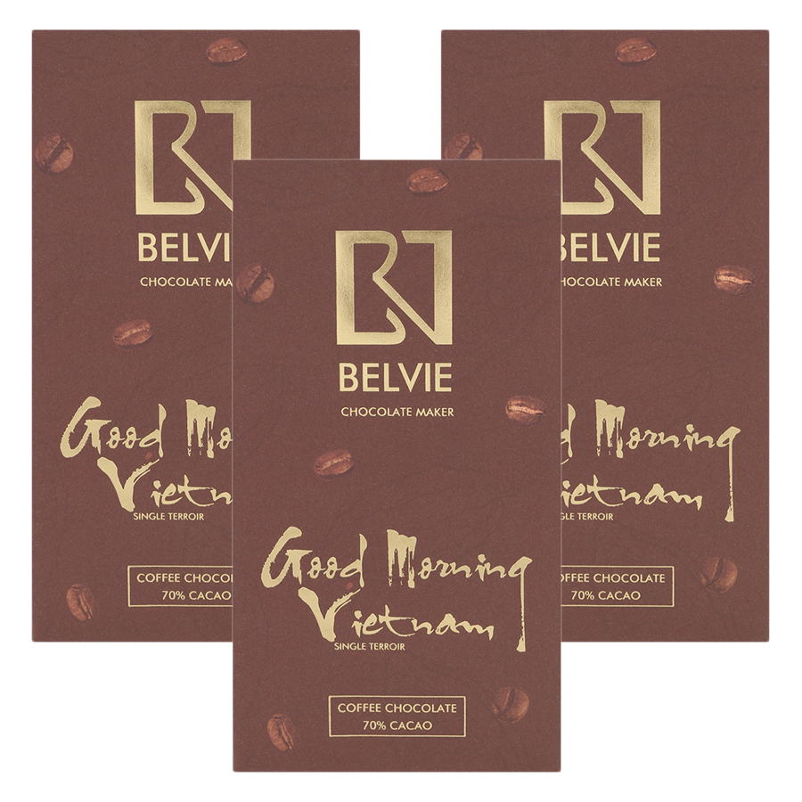 Bộ 3 Thanh Socola Café Good Morning Belvie - 70% Cacao (80g/Thanh)