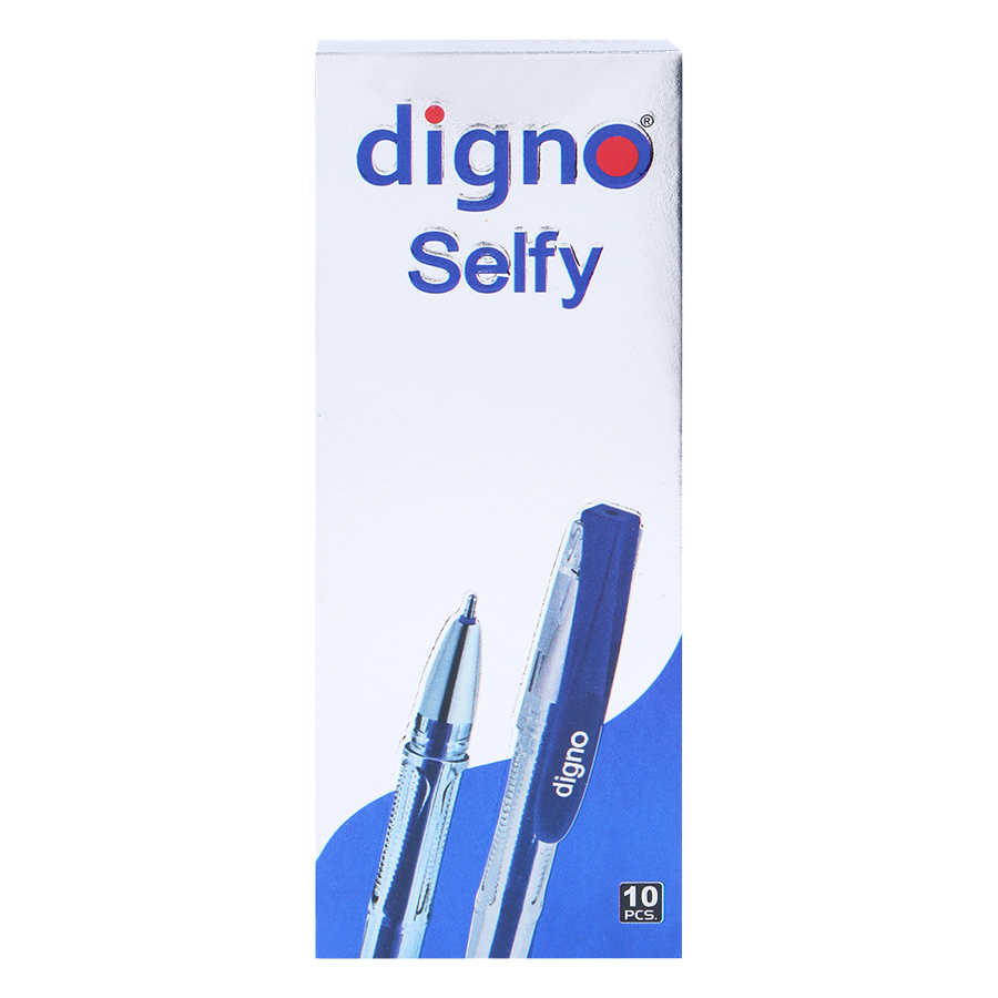 Hộp 10 Cây Viết Bi Gel Đậy Nắp Digno Selfy 0.7 mm (Mực Xanh)