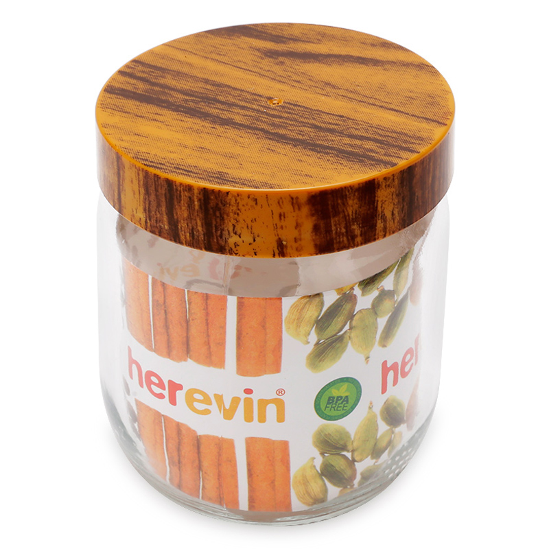 Hũ Thủy Tinh Trơn Woody Herevin 231357 400ml (Nâu)