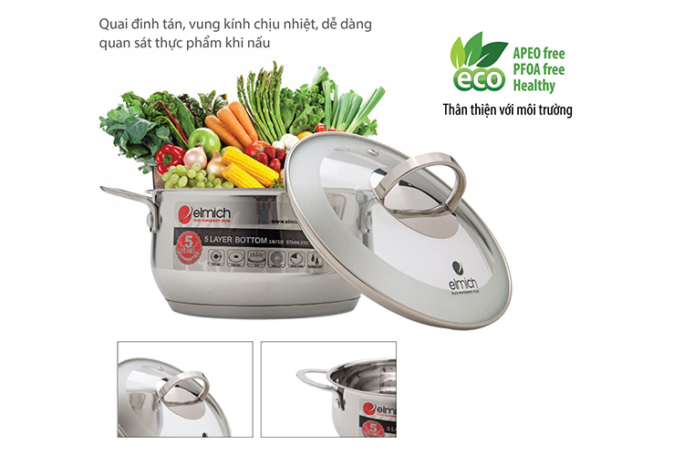 Nồi Inox 304 Đáy Từ 5 Lớp Nắp Kính Celestine Elmich 2355278
