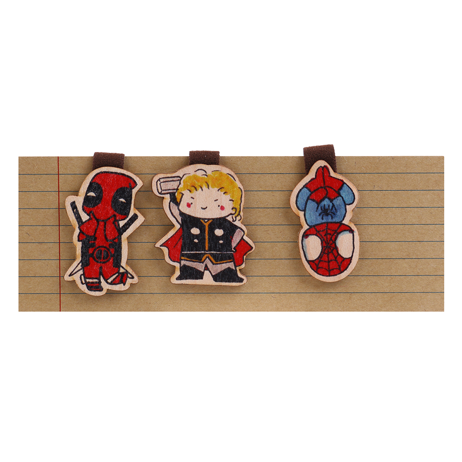 Set 3 Bookmark Gỗ Nam Châm Thor, Deadpool, Spider Man