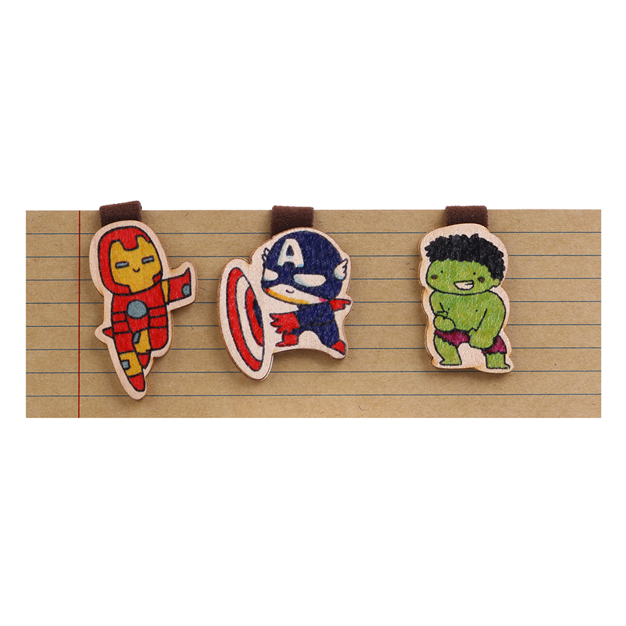 Set 3 Bookmark Gỗ Nam Châm Captain, Iron Man, Hulk