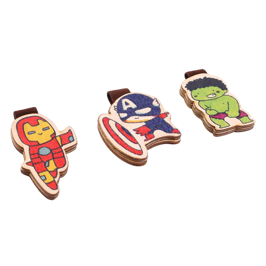 Set 3 Bookmark Gỗ Nam Châm Captain, Iron Man, Hulk