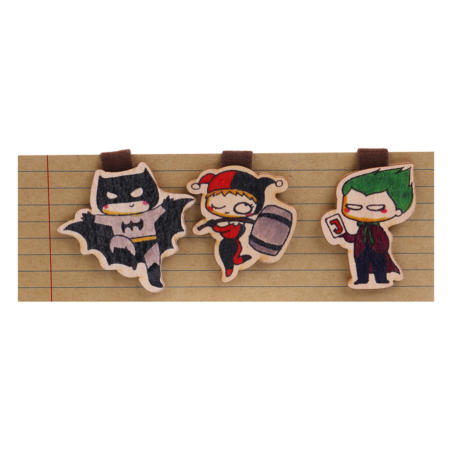 Set 3 Bookmark Gỗ Nam Châm Joker, Harley Quin, Batman