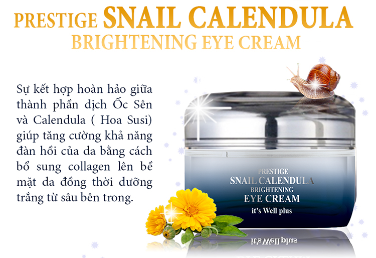 Kem Dưỡng Làm Mờ Nếp Nhăn Vùng Mắt Từ Ốc Sên &amp; Calendula It's Well Plus Snail Calendula Prestige Brightening Eye Cream CPEC (30g)