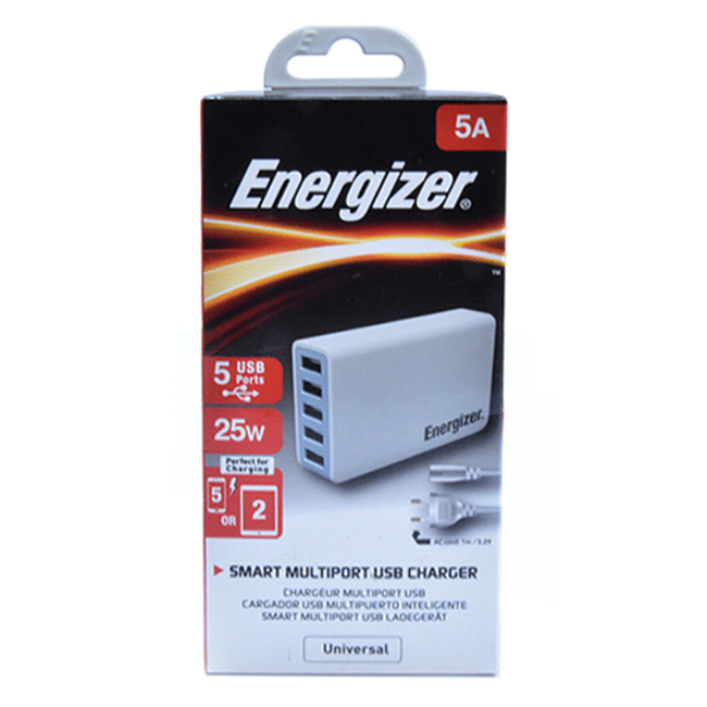 Apdapter Sạc Energizer 5 Cổng 25W EU USA5CEUCWH5 - Hàng chính hãng