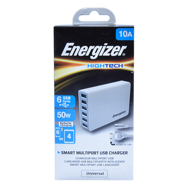 Apdapter Sạc Energizer 6 Cổng 50W EU USA6EEUHWH5 - Hàng chính hãng