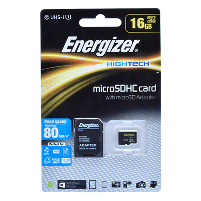 Thẻ Nhớ Energizer 16GB Micro SDHC Class 10 Up To 80mb/s (Kèm Adapter) FMDABH016A - Hàng Chính Hãng