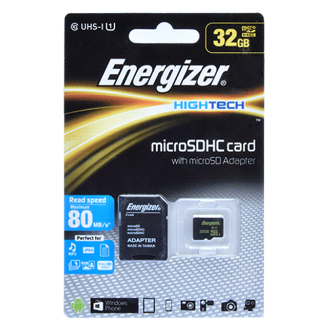 Thẻ Nhớ Energizer 32GB Micro SDHC Class 10 Up To 80mb/s (Kèm Adapter) FMDAAH032A - Hàng Chính Hãng