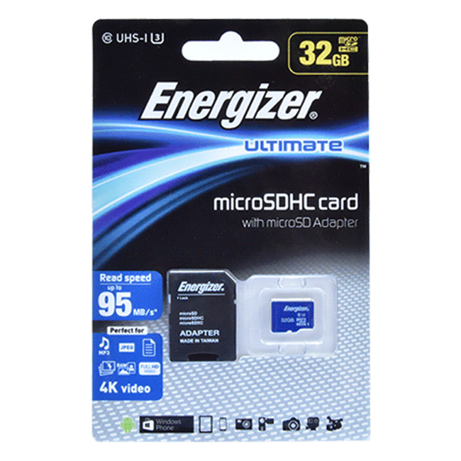 Thẻ Nhớ Micro SDHC Energizer 32GB Class 10 Up To 95mb/s (Kèm Adapter) FMDAAU032A - Hàng Chính Hãng