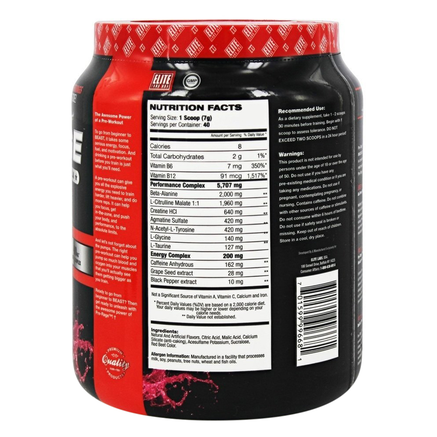 Sữa Uống Trước Khi Tập Vị Chanh Pre Workout Pre Rage Elite Labs SMEL668 (280g)