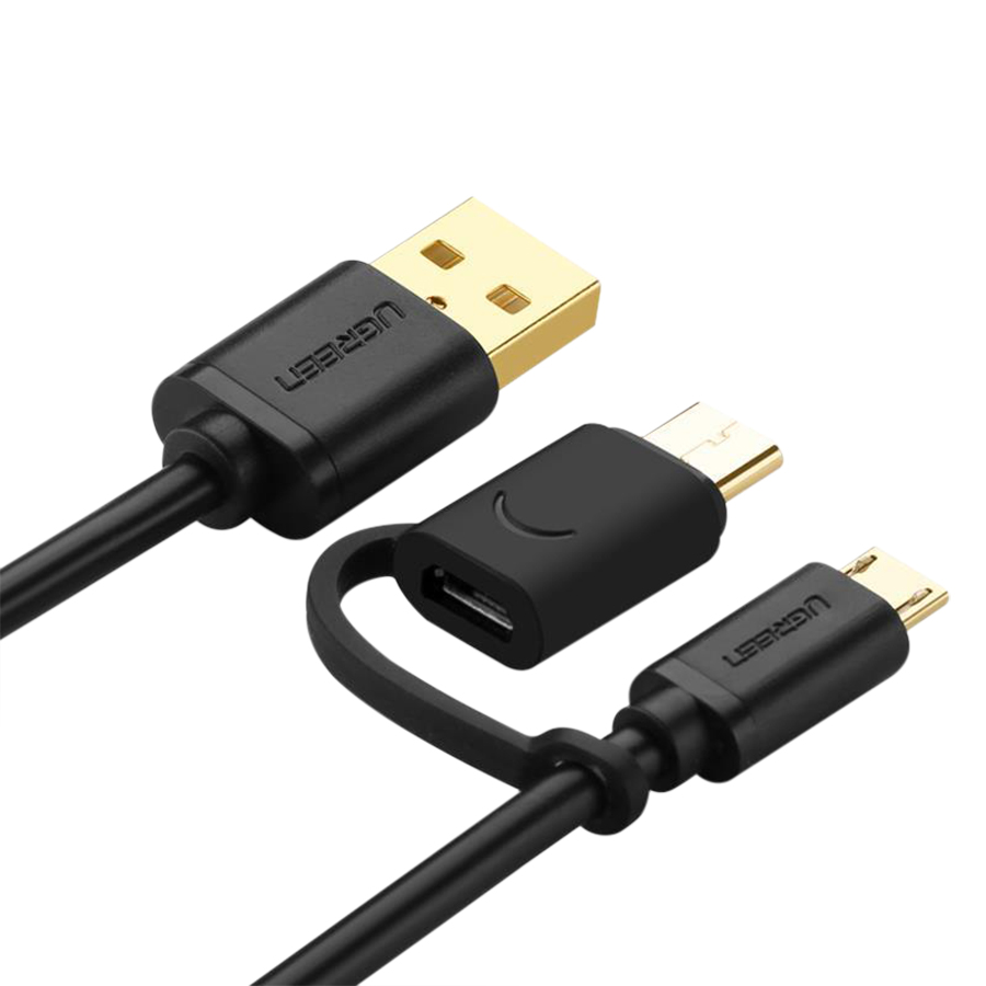 Cáp 2 Đầu Ra USB Type C Và Micro USB Ugreen US142 30173 (0.5m) - Đen - Hàng Chính Hãng