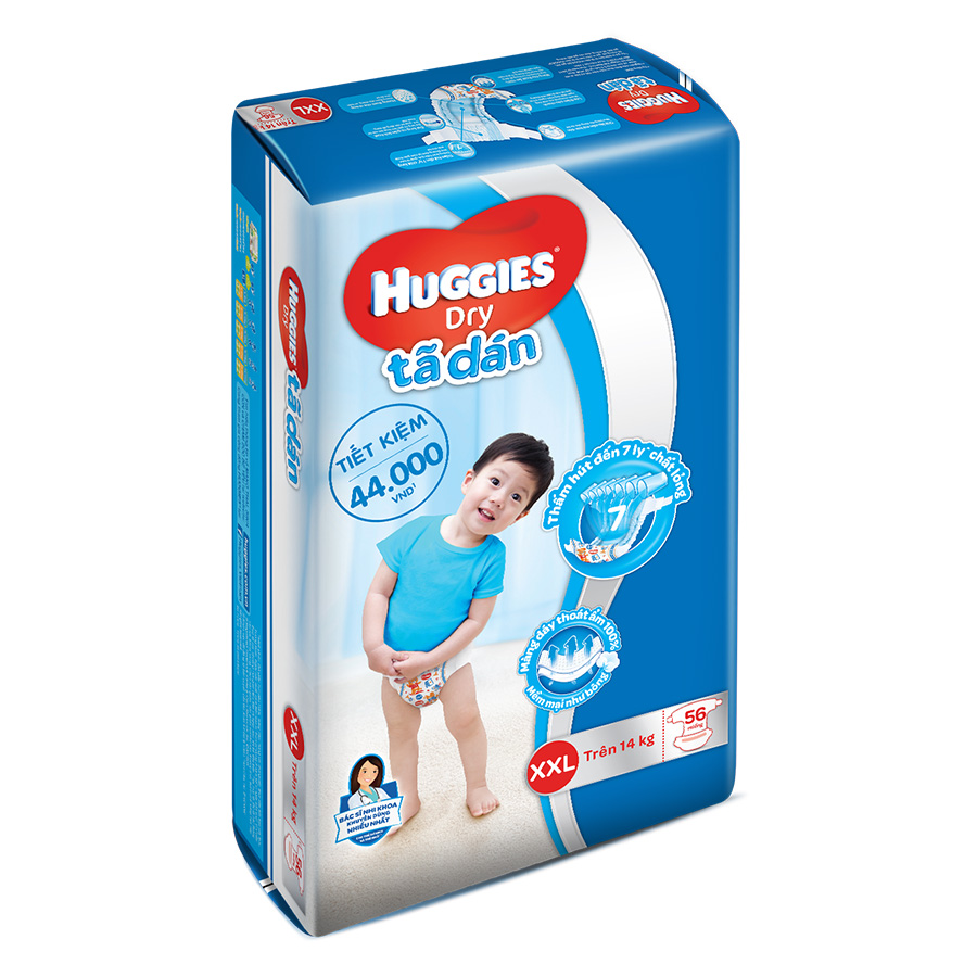 Tã Dán Huggies Dry Gói Cực Đại XXL56 (56 Miếng) - Bao Bì Mới