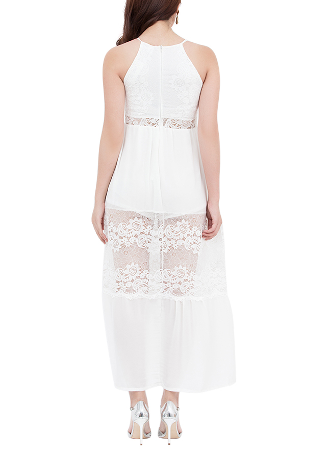 Đầm maxi cổ yếm phối ren hoa Amun DMA121