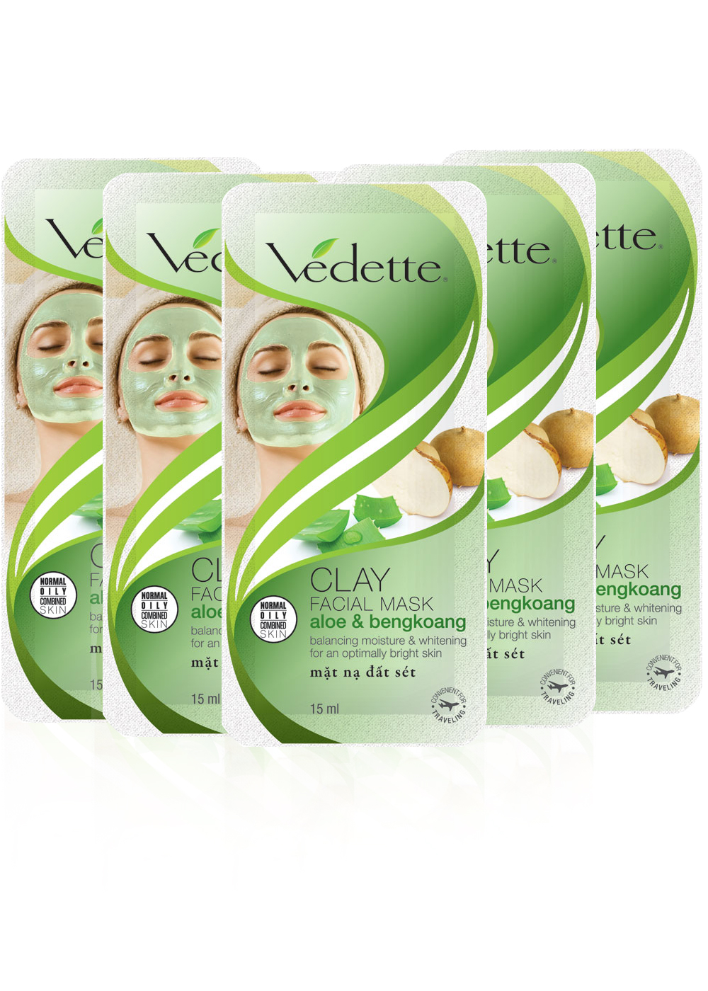 Lô 5 Mặt Nạ Đất Sét Vedet Beng Koang &amp; Aloe Vera 15g