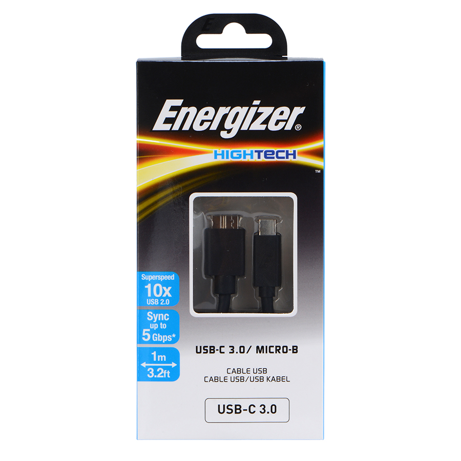 Cáp Sạc Type-C 3.0 To Micro-B Energizer C11C3MCGBK4 - Đen - Hàng chính hãng