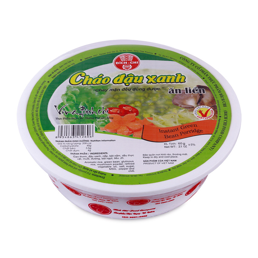 Thùng 12 Tô Cháo Đậu Xanh Bích Chi 60g