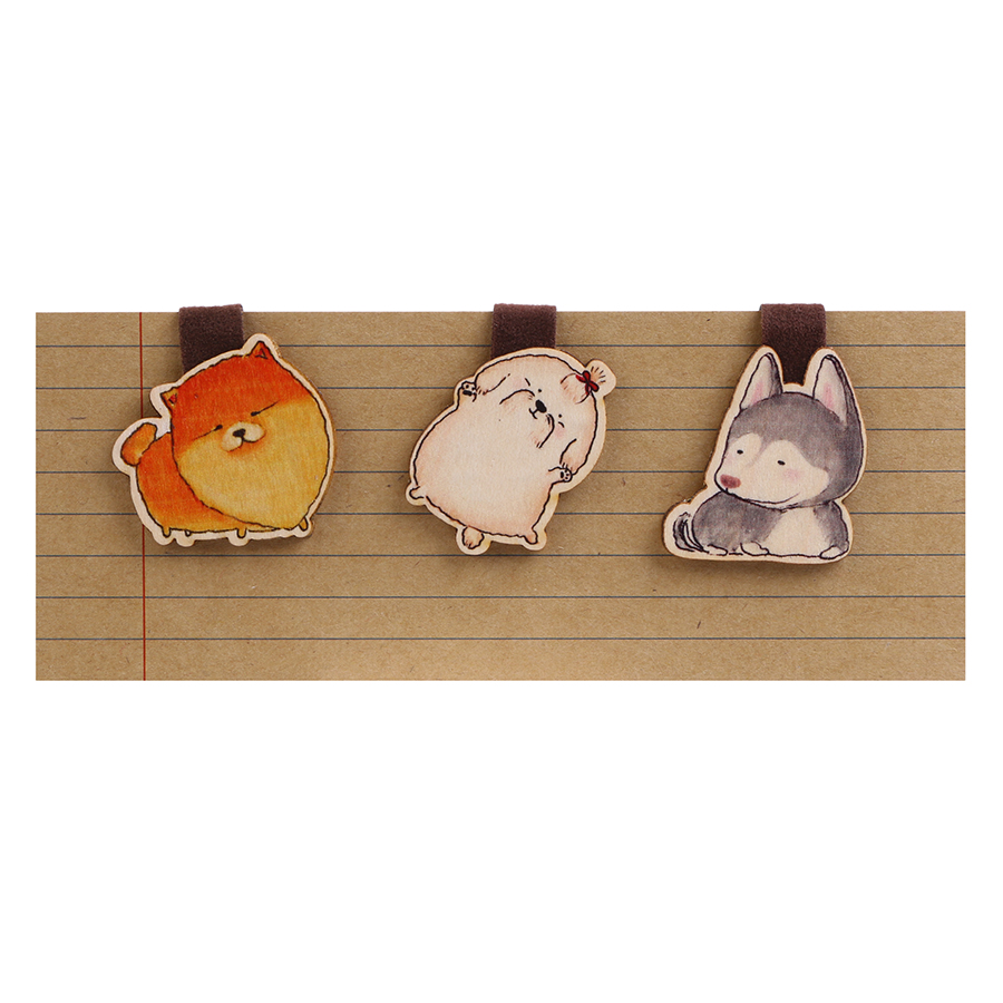 Set 3 Bookmark Gỗ Nam Châm Chó Husky