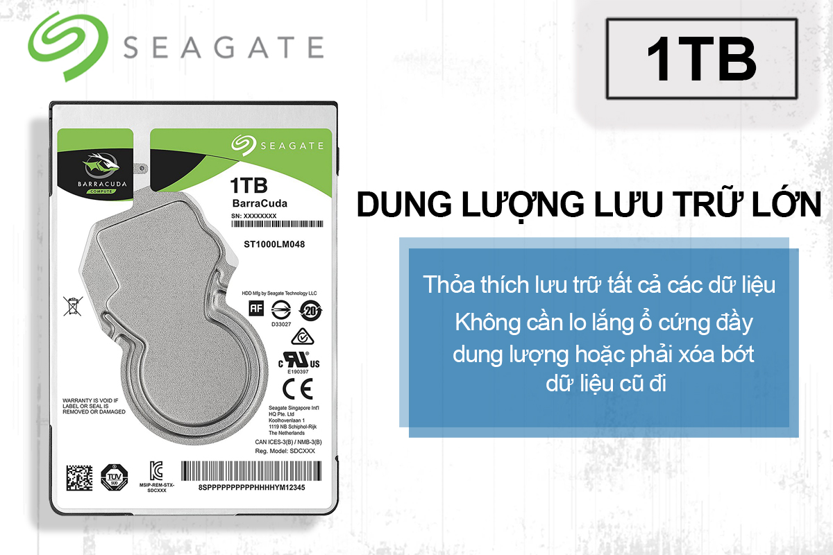 Ổ Cứng HDD Laptop Seagate BarraCuda 1TB/128MB/2.5/5400 - ST1000LM048 - Hàng chính hãng