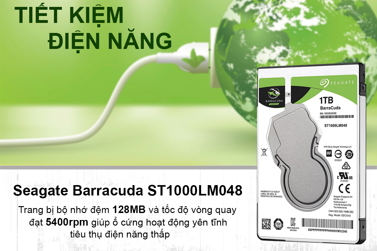 Ổ Cứng HDD Laptop Seagate BarraCuda 1TB/128MB/2.5/5400 - ST1000LM048 - Hàng chính hãng